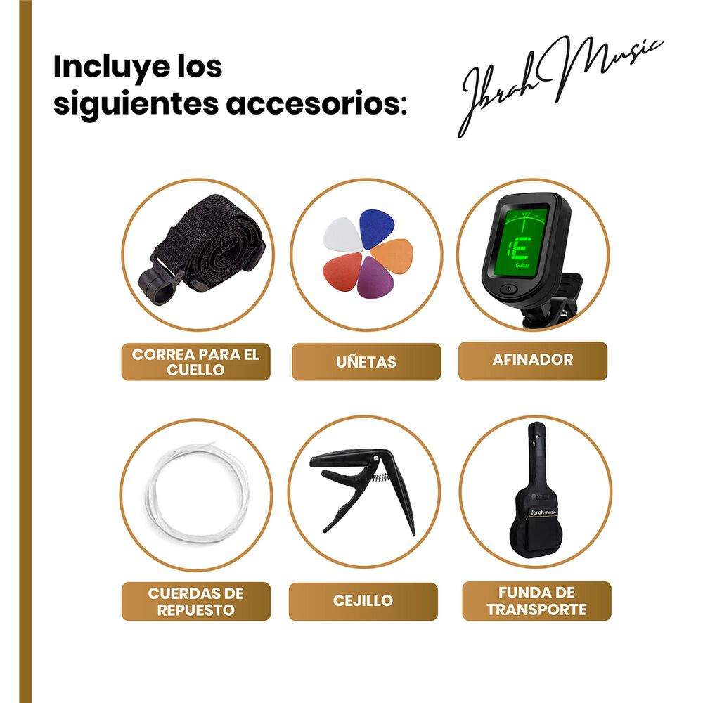 Guitarra Ac&uacute;stica Cl&aacute;sica Ibrah 39 Pulgadas Colores + Funda image number 20.0